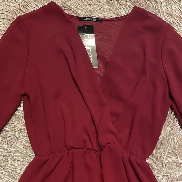 NWT Boohoo Tall Wrap Peplum Long‎ Sleeve Blouse - Picture 3 of 7